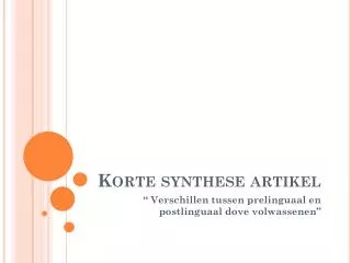 korte synthese artikel