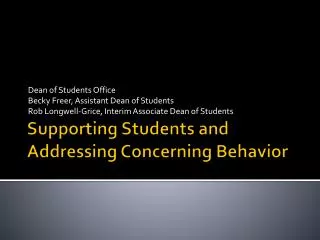 Supporting Students and Addressing Concerning Behavior