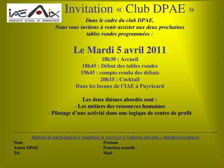 invitation club dpae