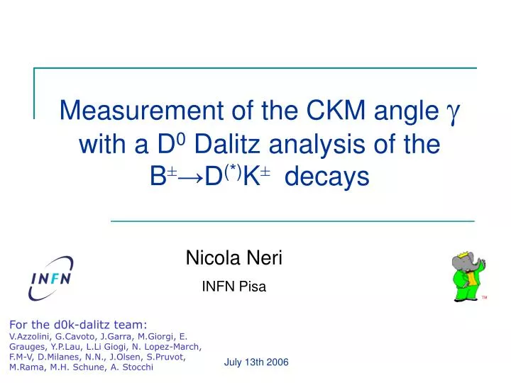 measurement of the ckm angle g with a d 0 dalitz analysis of the b d k decays