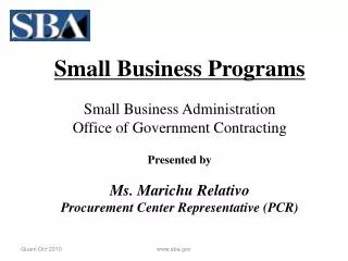 Small Business Programs Small Business Administration Office of Government Contracting