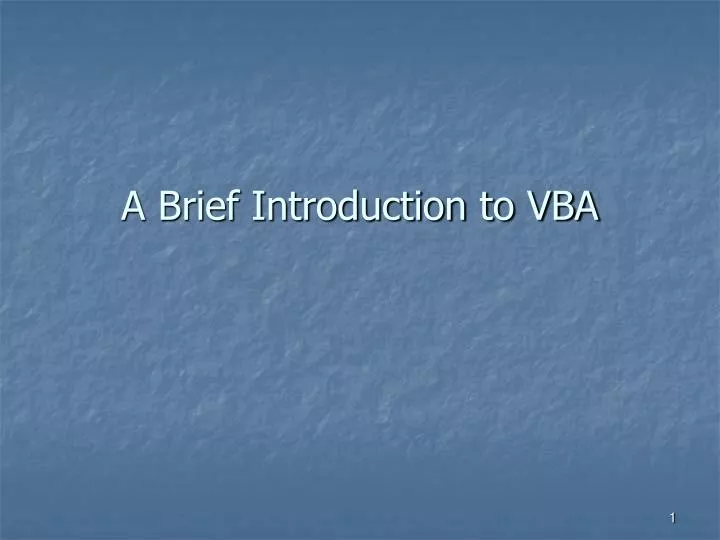 a brief introduction to vba