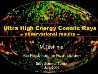 Ultra High Energy Cosmic Rays -- observational results --