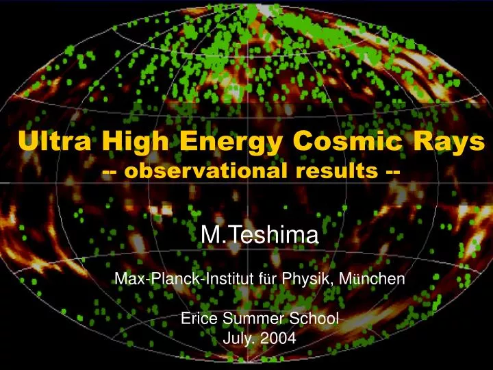 ultra high energy cosmic rays observational results