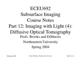 Profs. Brooks and DiMarzio Northeastern University Spring 2004