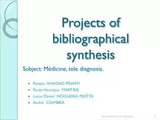 Projects of bibliographical synthesis
