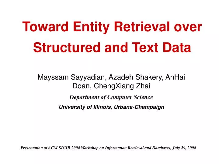 toward entity retrieval over structured and text data