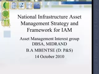 National Infrastructure Asset Management Strategy and Framework for IAM