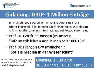 einladung dblp 1 million eintr ge