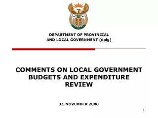 COMMENTS ON LOCAL GOVERNMENT BUDGETS AND EXPENDITURE REVIEW