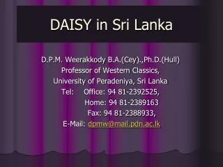 DAISY in Sri Lanka