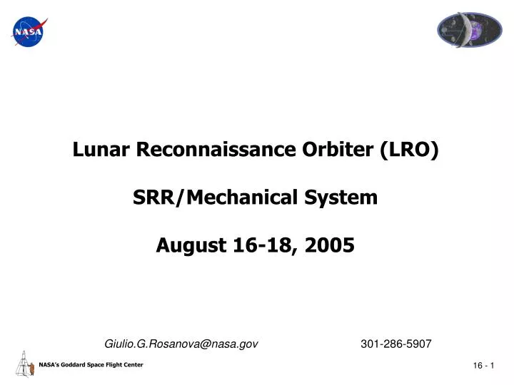 lunar reconnaissance orbiter lro srr mechanical system august 16 18 2005
