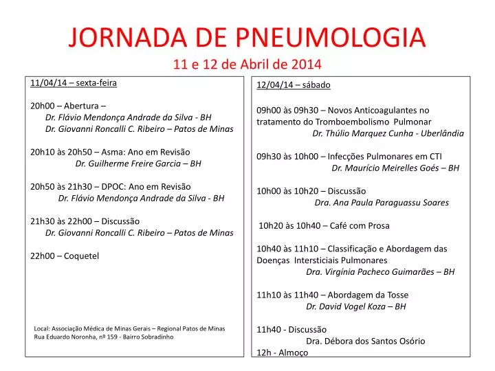 jornada de pneumologia 11 e 12 de abril de 2014