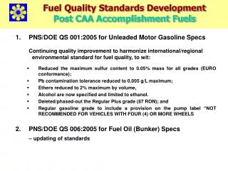 PNS/DOE QS 001:2005 for Unleaded Motor Gasoline Specs