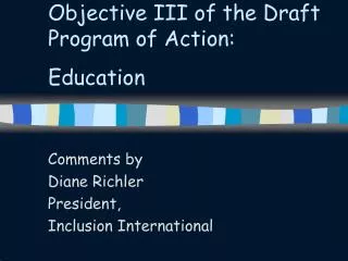 Objective III of the Draft Program of Action: Education