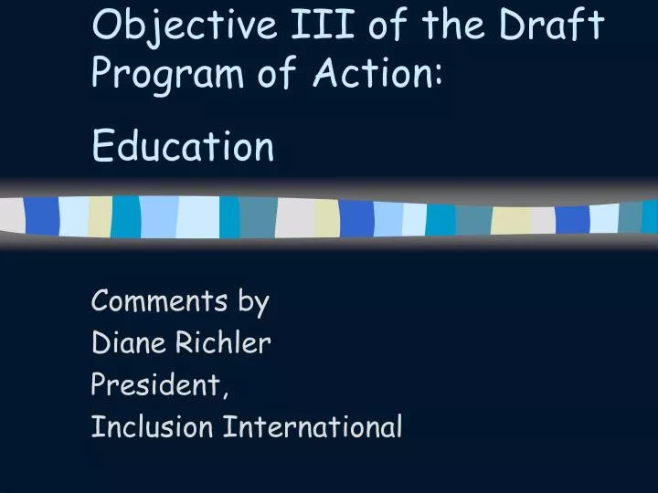 objective iii of the draft program of action education