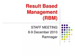 Result Based Management (RBM)