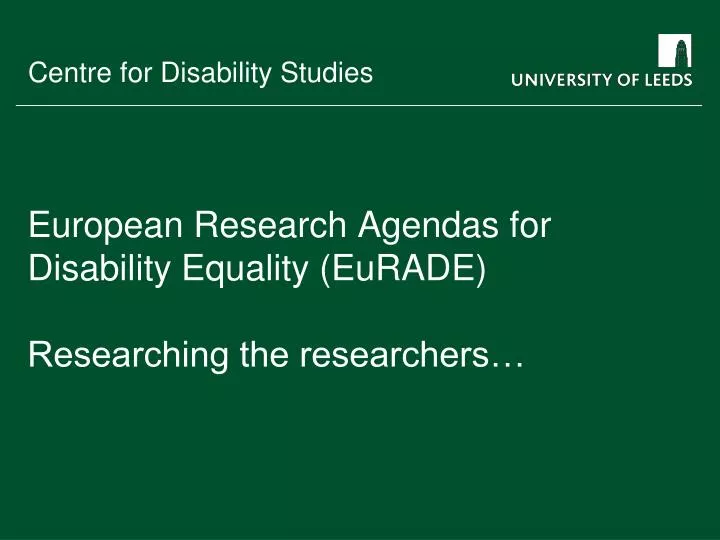 european research agendas for disability equality eurade researching the researchers
