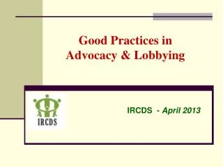 Good Practices in Advocacy &amp; Lobbying