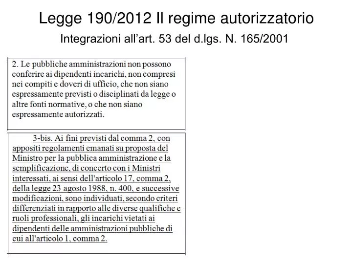legge 190 2012 il regime autorizzatorio