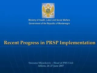 Recent Progress in PRSP Implementation