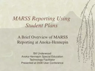 MARSS Reporting Using Student Plans