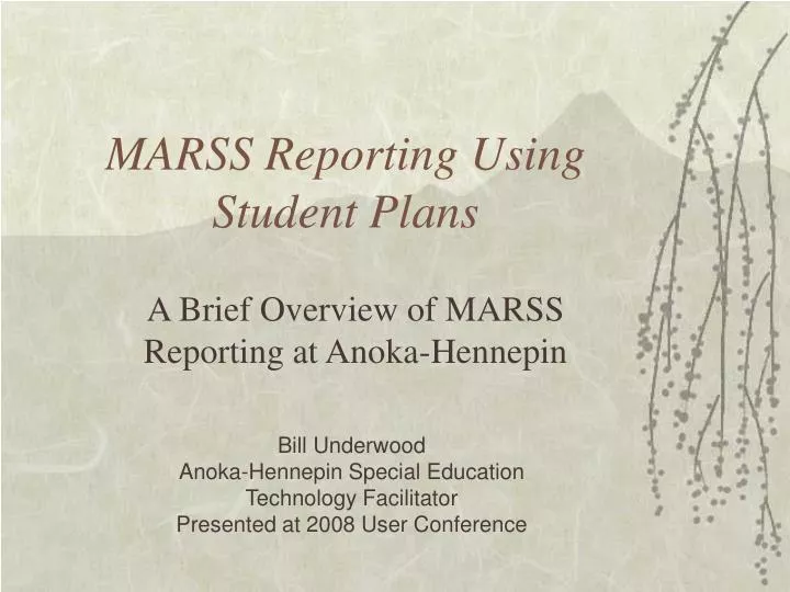 marss reporting using student plans