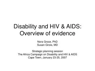 Disability and HIV &amp; AIDS: Overview of evidence