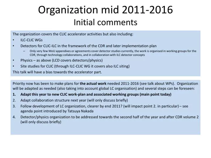 organization mid 2011 2016 initial comments
