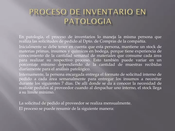 proceso de inventario en patologia