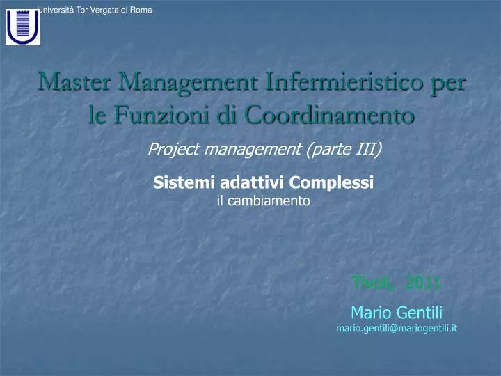 master management infermieristico per le funzioni di coordinamento