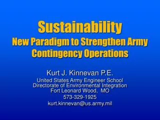 Sustainability New Paradigm to Strengthen Army Contingency Operations