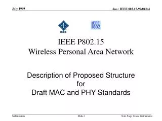IEEE P802.15 Wireless Personal Area Network