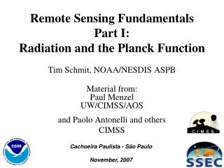 Remote Sensing Fundamentals Part I: Radiation and the Planck Function