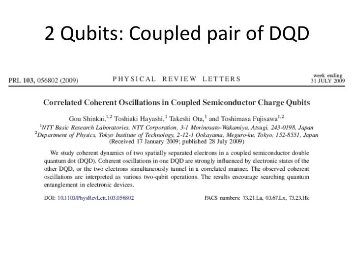 2 qubits coupled pair of dqd