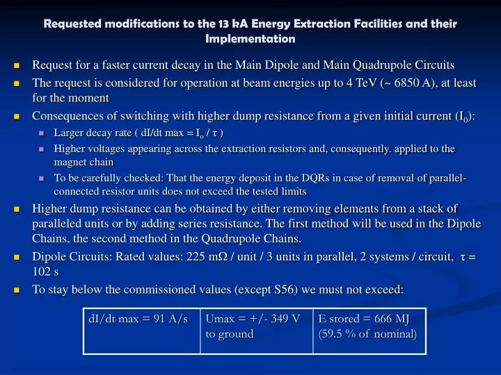 requested modifications to the 13 ka energy extraction facilities and their implementation