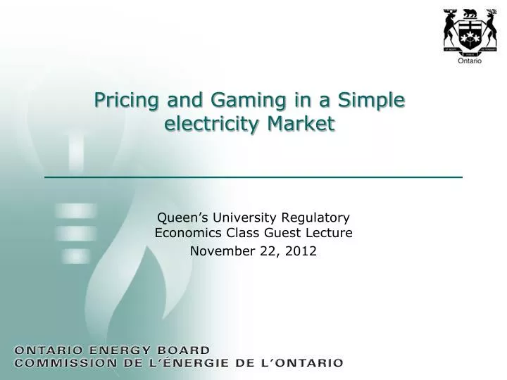 pricing and gaming in a simple electricity market