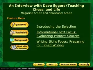 An Interview with Dave Eggers/Teaching Chess, and Life Magazine Article and Newspaper Article