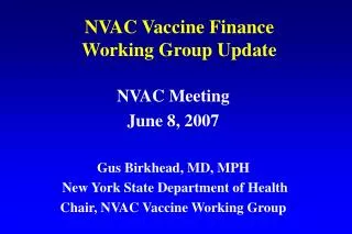 NVAC Vaccine Finance Working Group Update