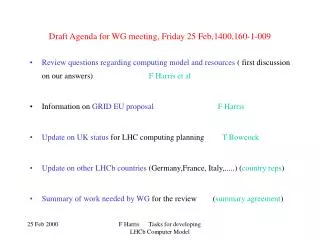Draft Agenda for WG meeting, Friday 25 Feb,1400,160-1-009