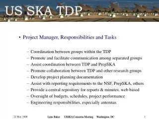 Project Manager, Responsibilities and Tasks Coordination between groups within the TDP
