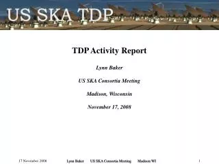 TDP Activity Report Lynn Baker US SKA Consortia Meeting Madison, Wisconsin November 17, 2008