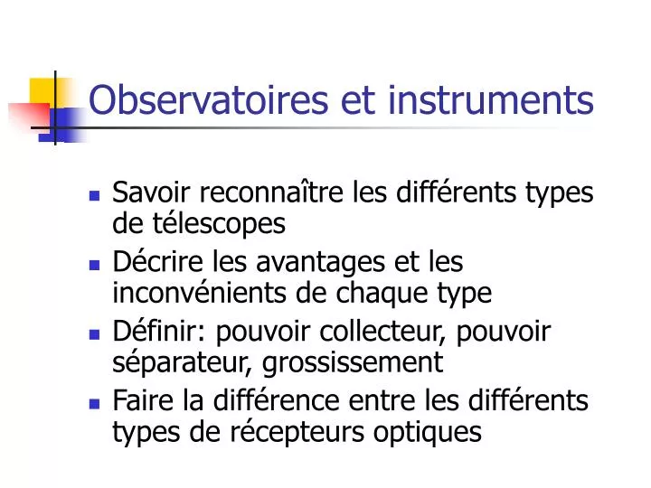 observatoires et instruments
