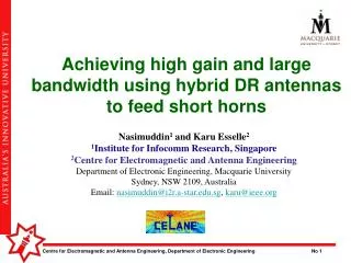 Achieving high gain and large bandwidth using hybrid DR antennas to feed short horns