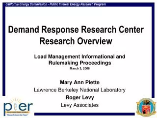 Demand Response Research Center Research Overview