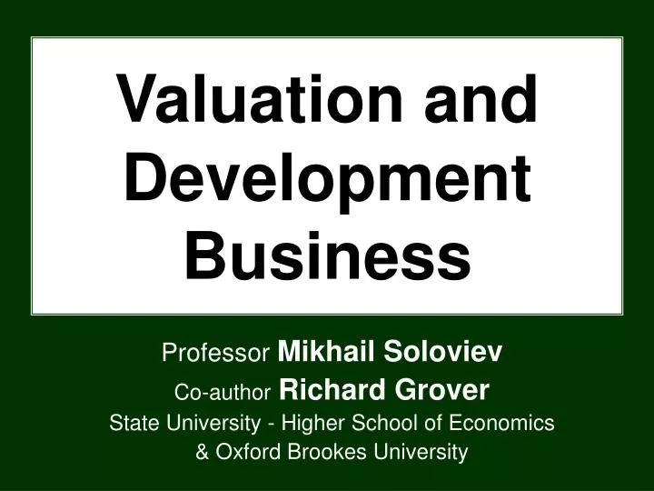 valuation and development business