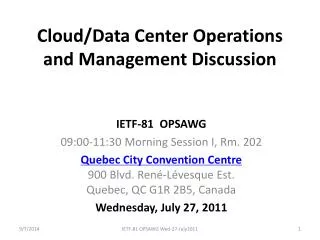 Cloud/Data Center Operations and Management Discussion