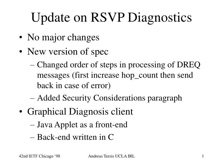 update on rsvp diagnostics