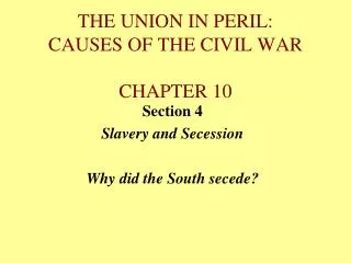 THE UNION IN PERIL: CAUSES OF THE CIVIL WAR CHAPTER 10