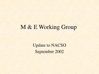 M &amp; E Working Group